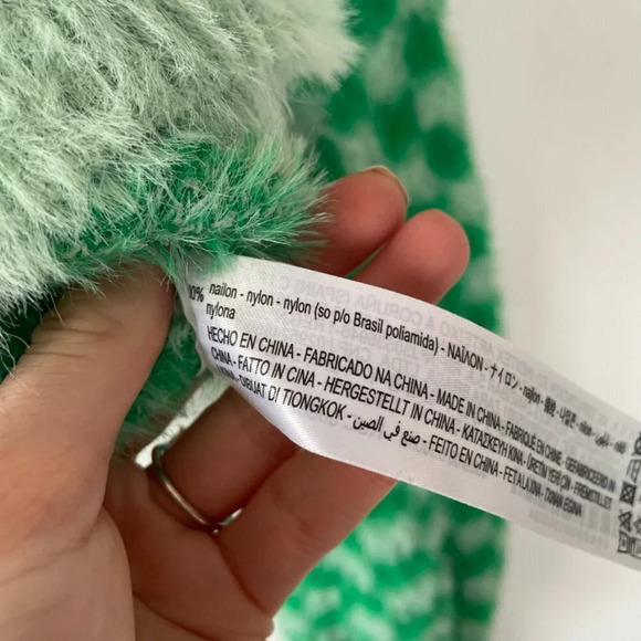 Zara Check Fuzzy Soft Cropped Sweater Green Sz  Medium - Picture 8 of 8